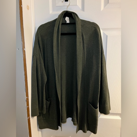 Sweaters - Dark Green Open Front Cardigan